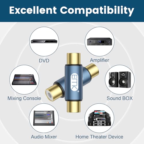EMK 2-Pack RCA Female to Female Coupler 24K Gold-Plated RCA Connector Adapter for Extending Audio/Video Cable - Thumbnail 2