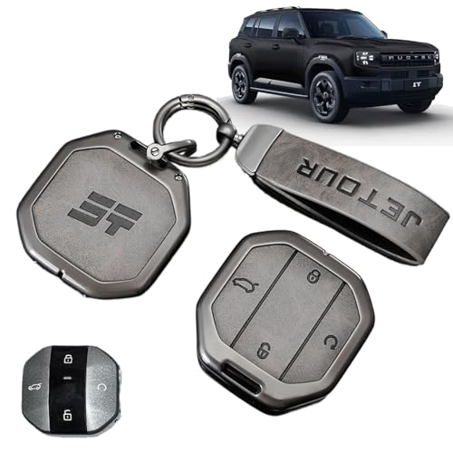 MuSylonz for Jetour T1 T2 Key Cover 2025 2026 Durable Alloy Metal Key Protector Case Anti-Fall & Wear-Resistant Car Keychain Accessory Compatible with Jetour T1 T2 Traveller Keys (Gray)