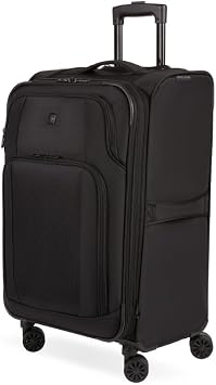 SwissGear Sion II Softside Expandable Luggage with Spinner Wheels, Black, Checked-Medium 24-Inch