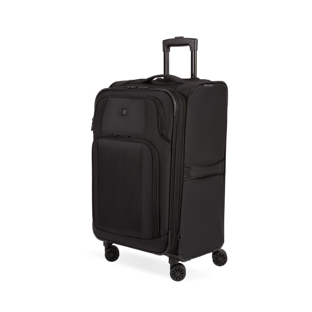 SwissGearSion II Softside Expandable Luggage with Spinner Wheels, Black, Checked-Medium 24-Inch