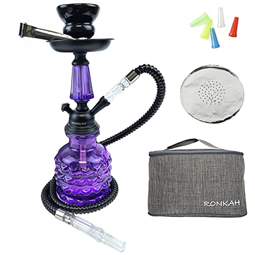 Portable Shisha Hookah Set RONKAH Hookahs 13â€Premium Small Hookah Kit Glass Hookah Acrylic Hookah Complete Set with Hookah Accessories Hookah Lounge Hookah Stem Hooka Huka Smoking (Purple)
