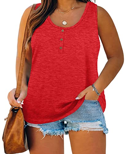 Image of Womens Plus Size Tank Tops Summer Button Down Henley Shirts Sleeveless Tops