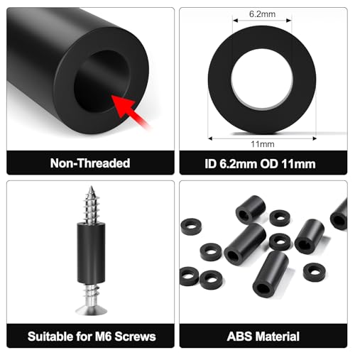 Image of Exqutoo Black ABS Round Washers ID 6.2mm,OD 11mm, 3mm 4mm 5mm 6mm 8mm 10mm 15mm 18mm 20mm Length, Assortment Kit, Non-Threaded, Suitable for M6 Screws Hardware Spacer Bracket