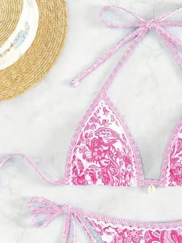 Image of BYFINECANY Women's Floral Printed Bathing Suit Halter Paisley Summer Swimsuit Bikinis Set