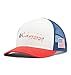 Columbia PFG Logo Snap Back Ball Cap, Breathable, Adjustable, Red Spark/Us Flag, One Size