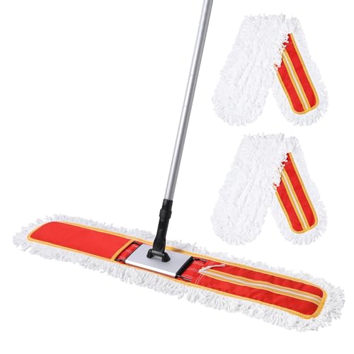 CLEANHOME Heavy-Duty 36" Commercial Dust Mop & Floor Sweeper - Extra Wide Wet/Dry Hardwood Floor Cleaner with 59" Long Handle, Washable Microfiber and Oxford Mop Pad