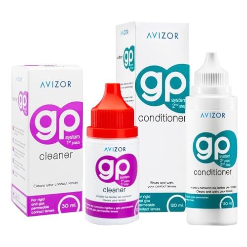 Avizor GP Cleaner 30 ml + GP Conditioner 120 ml - Pack Ahorro - Limpiador y Acondicionador Diario de Lentes de Contacto rígidas y gas-permeables | Desengrasante y Humectante | Kit Limpieza Completa