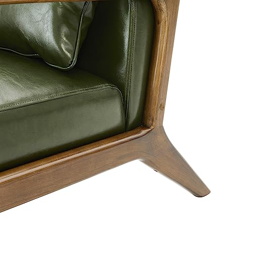 Glitzhome 2 Set Mid Century Hunter Green Accent Armchair, Single Reading Armchair Pu Leather Lounge Chair With Walnut Ruberwood Frame #TOP7