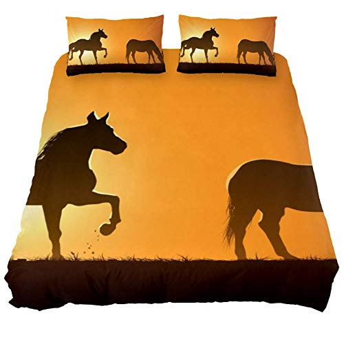 Eslifey Juego de ropa de cama de 3 piezas con diseño de caballos árabes y dos fundas de almohada