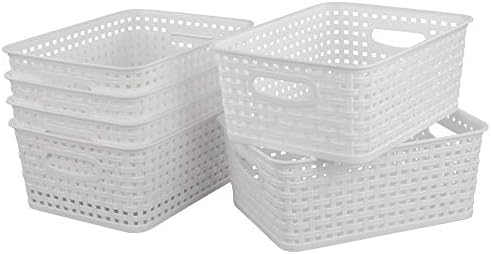 Bblina 6-Pack Small White Plastic Weave Rattan Storage Basket Box