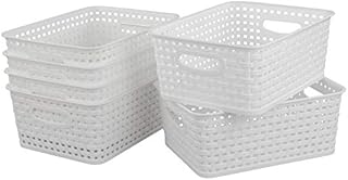 Bblina 6-Pack Small White Plastic Weave Rattan Storage Basket Box