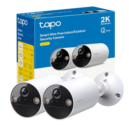 Tapo C410 (paquete de 2), visión nocturna a color 2K 3MP, recargable, panel solar, IP65, almacenamiento local/en la nube, ángulo de 110°, alarma iluminada y sonora, cámara de seguridad