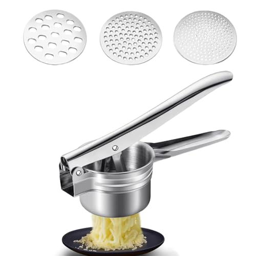Multifunctional Ricer for Mashed Potatoes, Food Grade Stainless Steel Potato Ricer Press, 3 Interchangeable Discs, Kitchen Tools Suitable for Squeezing Food or Making Food Supplements
