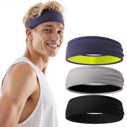 Braylin Men's Headband, 3-Pack Men's Sweatband, Sports Headband for Running, Cycling, Basketball,