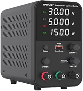 DC power supply (0-30V,0-5A) adjustable, switching power supply, mini high precision 4-digit display with USB fast charging interface, variable lab bench power supply, output on/off/encoder knob