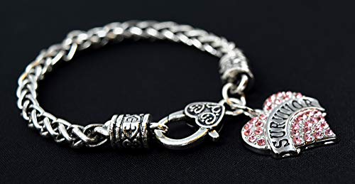 Survivor Inspirational Support Bracelet - Heart Charm With Sparkling Pink Crystals Surrounds Encouragement Banner, Inspiring Jewelry Gift For Cancer Survivor By Pillthing #TOP2
