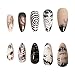24Pcs Punk Black Press on Nails Medium Almond Fake Nails Gothic Cartoon Anime Design Goth Black White Full Cover Acrylic False Nails Glossy Reusable Design Glue on Nails for Women Acrylic Manicure