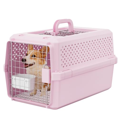 Hard-Sided Pet Carrier: 24″ Travel Crate for Medium Dogs & Cats | Airline-Friendly Size / Secure Metal Locking Door / Multi-Side Ventilation / Spacious 24″ Interior / Top Carry Handle