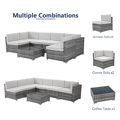 image for U-MAX 7 Pieces Outdoor Patio Furniture Set, Gray PE Rattan Wicker Sofa