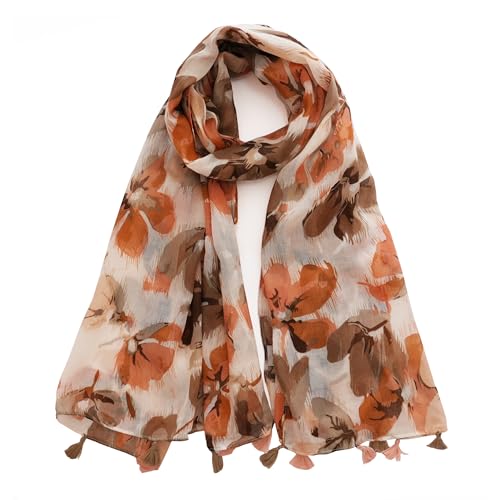 JERLA Large Boho Scarf for Women Lightweight Floral Printed Scarves Fall Winter Fashion Fringed Shawl wraps