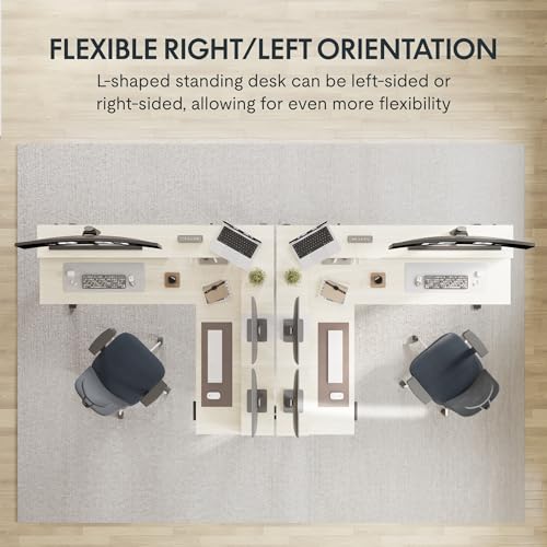 Image of FLEXISPOT 63 inch L Shaped Standing Desk with Shelf Electric Corner Table, Drawers, Adjustable Computer Workstation for Home, Office, 63x55in, Light Maple Top + White Frame