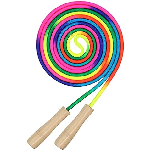 16 FT Long Jump Rope for Kids, 1 Pack Double Dutch Skipping Rope with Wooden Handle, Multiplayer Rainbow Jumping Rope for Outdoor Fun, School Sport, Party Game Cover