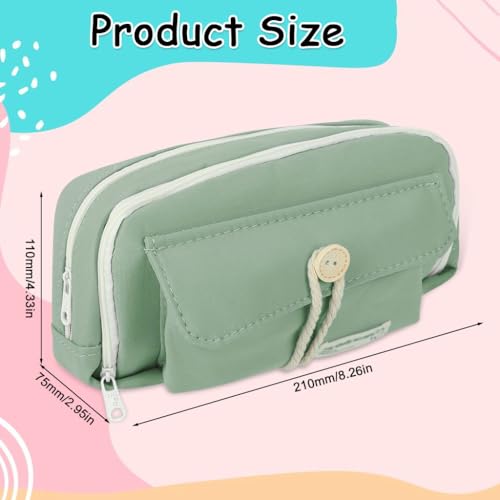 Image of Zibuyu Aesthetic Pencil Pouch for Girls & Boys Double Layer Zip-Up School Pouch, Canvas Pen Storage Organizer Fashion Stationery Pouch for Students, Office Supplies(21x11x7.5cm, Green)