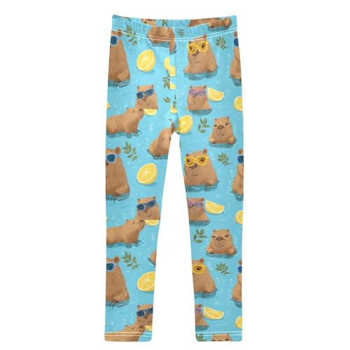 Boccsty Cute Capybara with Lemon Girls Leggings Kids Yoga Pants Dance Active Tights 4T