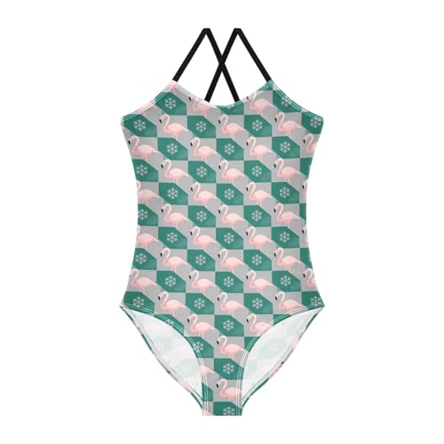 senya Girls Swimsuits One-Piece Swimwear Tie Bathing Suit Beach Summer Round Neck 5-6T Flamingo Snowflake Pattern