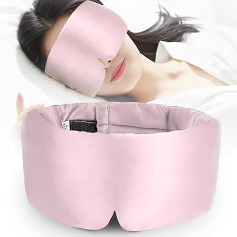 Silk Sleep Mask, WOVTE 100% Mulberry Silk Sleep Mask for Women Man with Adjustable Headband, Soft Pressureless Total Blackout for Sleep, Travel Rest and Office Large Size (Pink) Cover