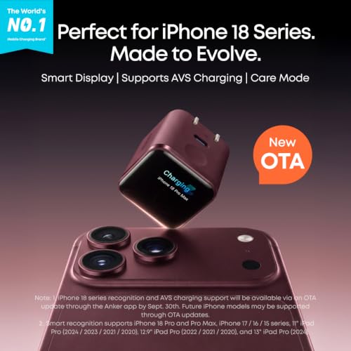 Anker Nano Smart Display Charger, 45W Max USB C Charger for iPhone 18 Pro | New iPhone Recognition and AVS Support via OTA Update, Care Mode Extends Battery Life, Phone Charger for iPhone 18/17 Pro Max - image 2