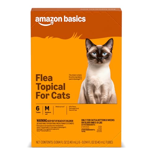 Amazon Basics Preventative Topical Flea Treatment and Control for Medium Cats (5-9 Pounds) Fast-Acting Kills Fleas Prevents Infestations 6-Count