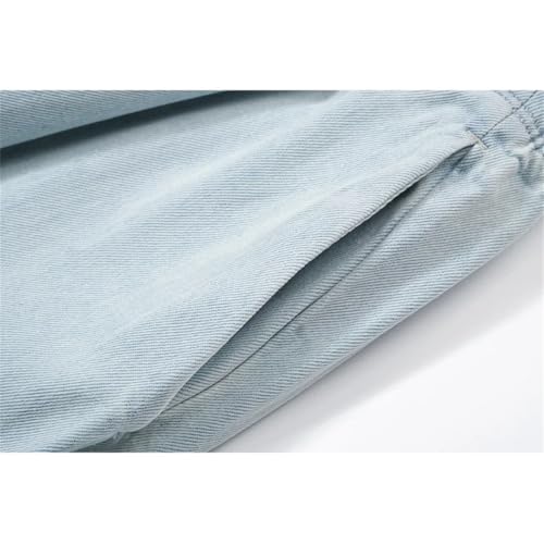 Men Denim Blue Casual Jeans Elasticity Drawstring Pocket Oversized Denim Trouser3