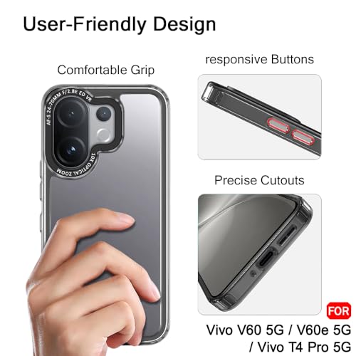 Image of TheGiftKart Hybrid Shockproof Back Cover Case for Vivo V60 5G / V60e 5G / Vivo T4 Pro 5G | Stylish Camera Border | Electroplated Buttons | Crystal Clear Hard Back Cover Case (TPU & PC, Smoked Bumper)