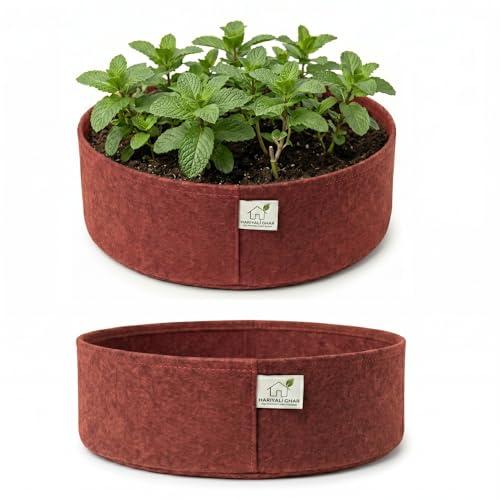 Image of 400 GSM Geo Fabric Round Grow Bags 18x6 Inch, Red Planting Bags for Terrace and Kitchen Gardening Pack of 2