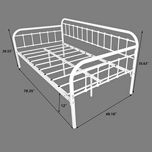 Multi-Purpose Metal Daybed Frame Heavy Duty Steel Slats Sofa Bed Platform Mattress Foundation Economic Day Bed White Sanded Color Twin Size - Thumbnail 3