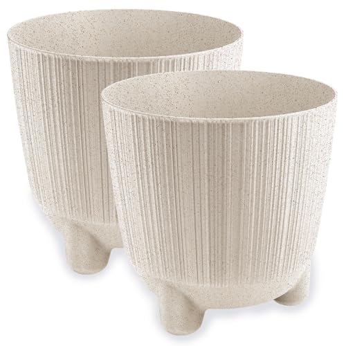 PECZEKO Blumentopf matt, Pflanzkübel mit Beinen, Dekorativer Topf für, groß und klein Pflanzen, 2er-Set blumenkübel, blumenkübel kräutertopf (2 Pack) Weiß, ø 15 cm
