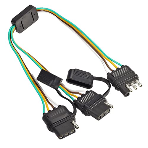 Partsam 4 Way Flat Y-Splitter Trailer Light Wiring Plug Adapters LED Strip Brake Turn Signal Tailgate Light Bar Universal Plug & Play Adapter Extension Harness