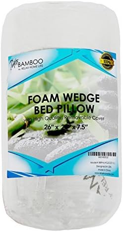 7.5 Inch Bed Wedge Pillow for Acid Reflux, 1.5 Inch Memory Foam Top with Bamboo Cover, 25" W x 26" L x 7.5" H, White