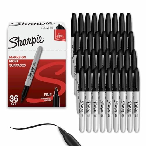 Sharpie Fine Tip Black Permanent Marker 36 Count Bulk Set plus bonus S-gel Pen