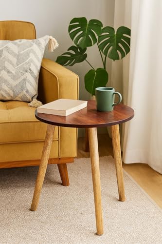 Image of BROWN ART SHOPPEE Coffee Table Faux Marble Design Table Side Table, Round Solid Wood End Table Coffee Table Flower Stand Sofa Side For Living Room Balcony Furniture Decor Corner table-15x15x18 (Brown)