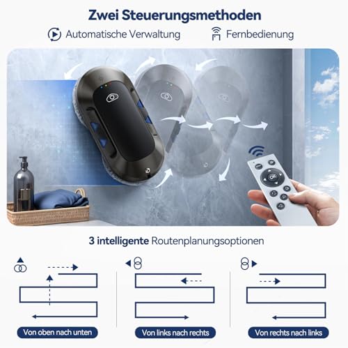W23D Fensterputzroboter, Elektrischer Fensterroboter mit 2-Fach Sprühsystem, Automatischem Wegplanung, Mehrfachschutz,Verbessert Für alle Fenster,Dual-Helix-Reinigung für effiziente Fensterreinigung