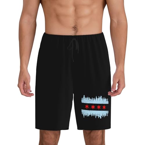 Chicago Flag Skyline Pajama Shorts for Men, Men's Pajama Bottoms, Sleepwear for Summer