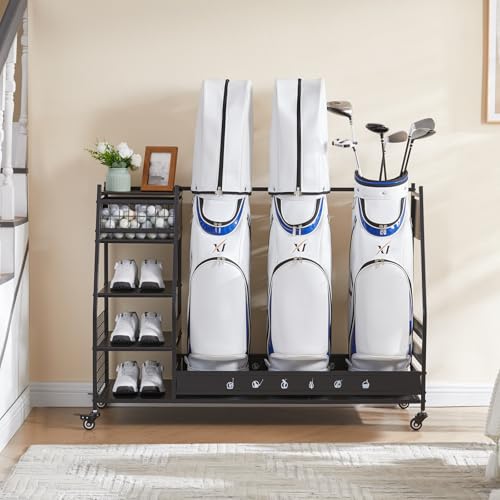Lauren&Harold Large Golf Bag Organizer Garage Storage Rack Stand Fits 3 Bags, Clubs and Other Golfing Equipment Accessories for Garage, Club, Basement, Black by Lauren Harold - Image 8