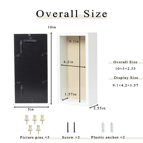 Image of Shadow Box Frame 5x10 Shadow Box Display Case with Linen Back of Awards Memorabilia Flower, Pictures, Keepsakes、Bouquet、Medals and More Photos Memory Box Long Skinny White