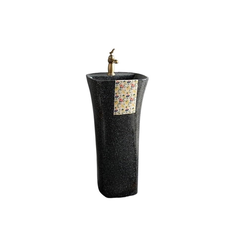 Lavello a colonna in ceramica nera con rubinetto e scarico, pezzo unico, per interni ed esterni, design elegante per case moderne