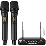 TONOR Micro Karaoke sans Fil, UHF Microphone Systèmes Dynamique Chant Portable à Main Double avec Récepteur pour Karaoké/Fête/Discours/Mariage/DJ Spectacles/Église/Conférences, 60M, Noir,TW350