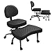 GUNJI Ergonomic Criss Cross Legged Office Chair, 360° Swivel Meditation Kneeling Chair with Wheels, ADHD Chair with Footrest, Lumbar Support, Wider Height Adjustable Seat (Faux Leather, Black)