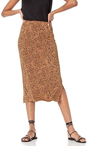 Amazon Essentials Women's Pull-On Knit Midi Skirt (Available in Plus Size), Dark Camel/Black, Animal, Medium
