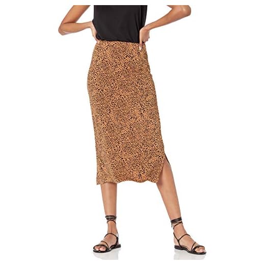 Amazon Essentials Women's Pull-On Knit Midi Skirt (Available in Plus Size), Dark Camel Animal, Medium